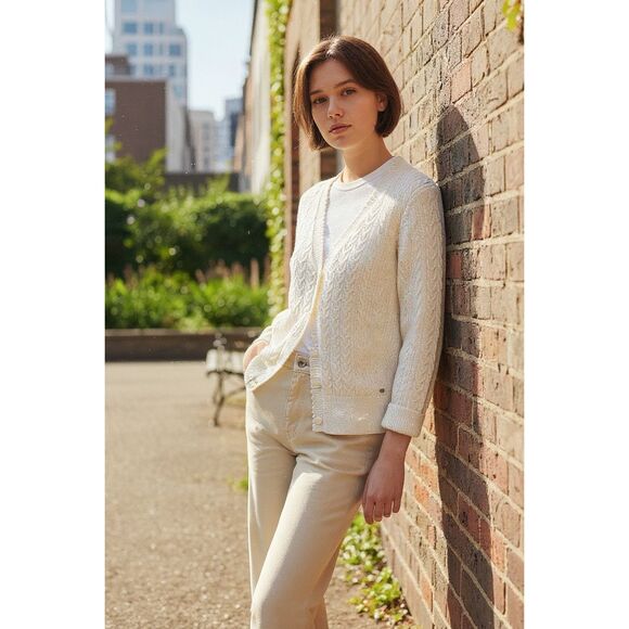 Eddie Bauer Metallic Button Front Sweater Cardigan Large Petite LP - Picture 1 of 7